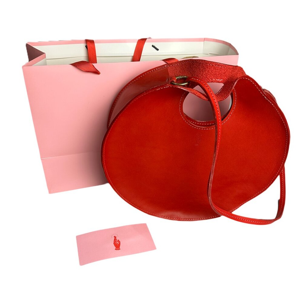 HoneyMouth Heather Circle Tote Pepper Red Italian Leather Handmade Knoxville TN